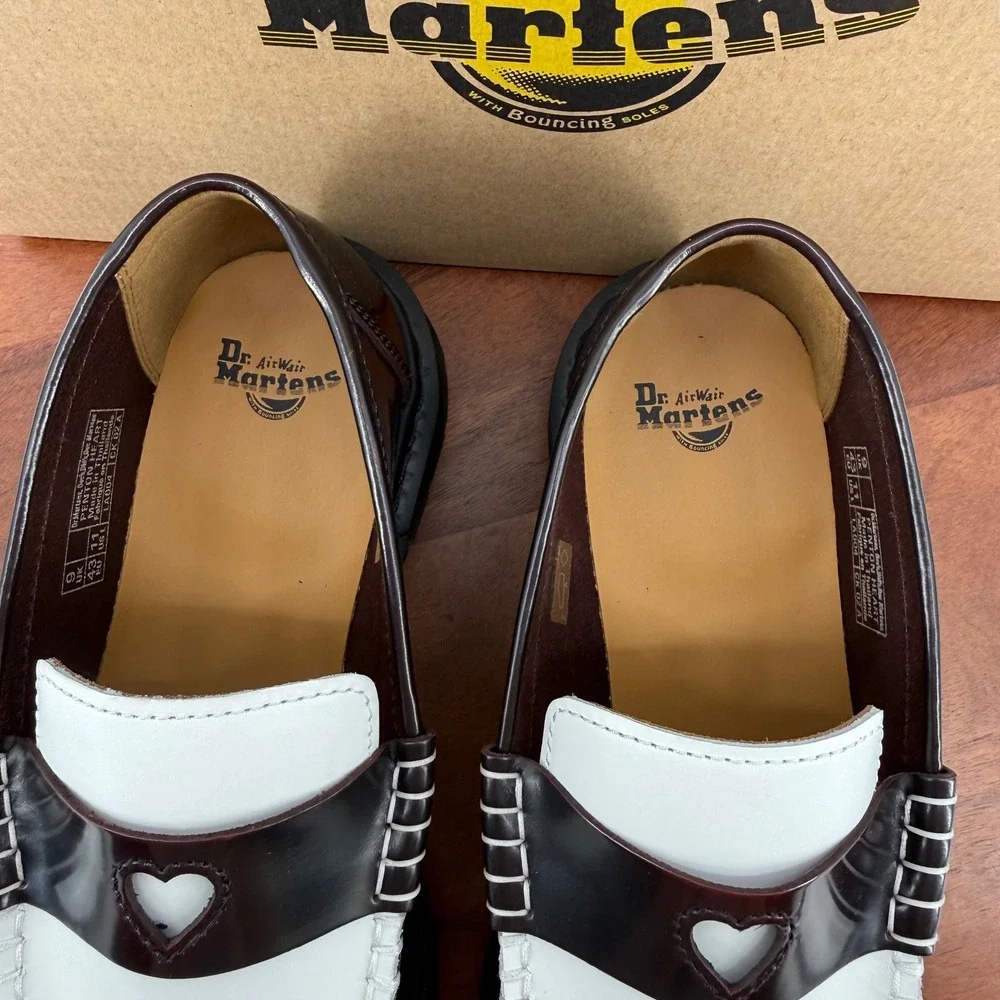 Dr. Martens Penton Heart Loafers Womens Cherry Red White Leather Shoes Size 11